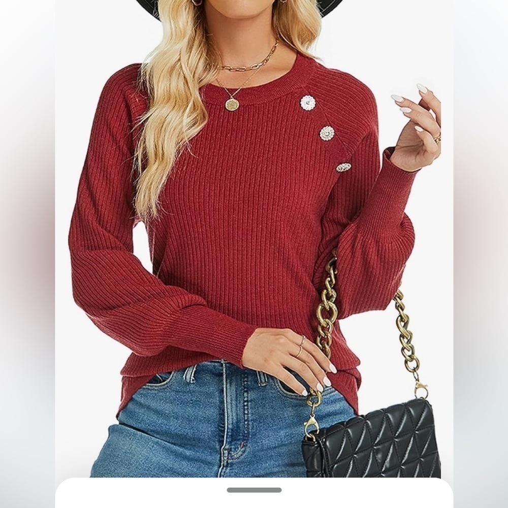 NWT Pullover Crewneck sweater Winter Trendy Long Sleeve with button details